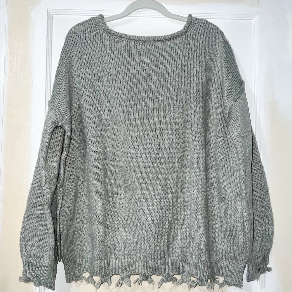 Freshman 1996 Wide Neck Distressed Knit Sweater - Gray, Size M - Picture 12 of 12